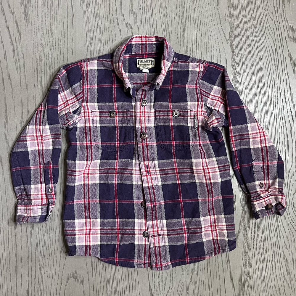 Duluth Trading Co Kids Plaid Shirt in Navy and Red 4T